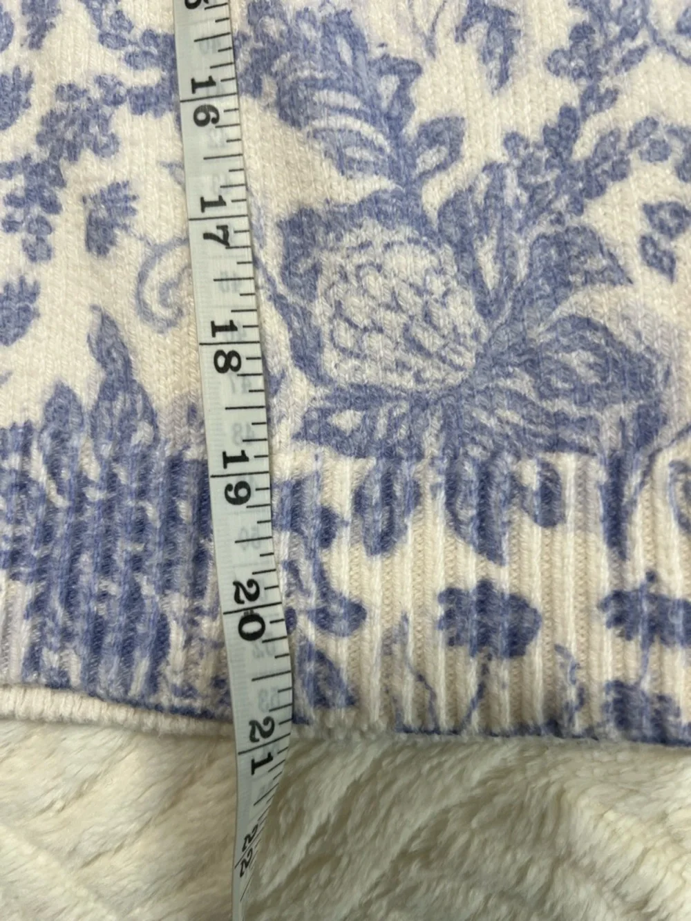 Blue Toile Floral Knit Sweater Cottagecore Romantic Grandmacore Soft Girl